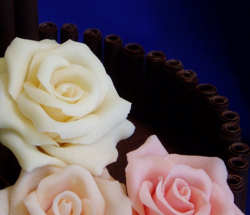 Chocolate Curls and Roses Wedding Cake
